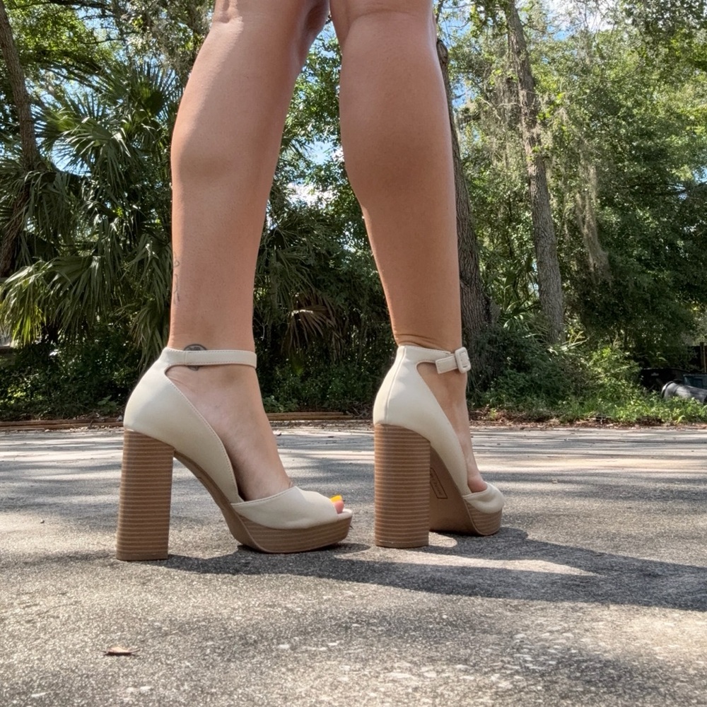 Chic Cream Ankle Strap Heels